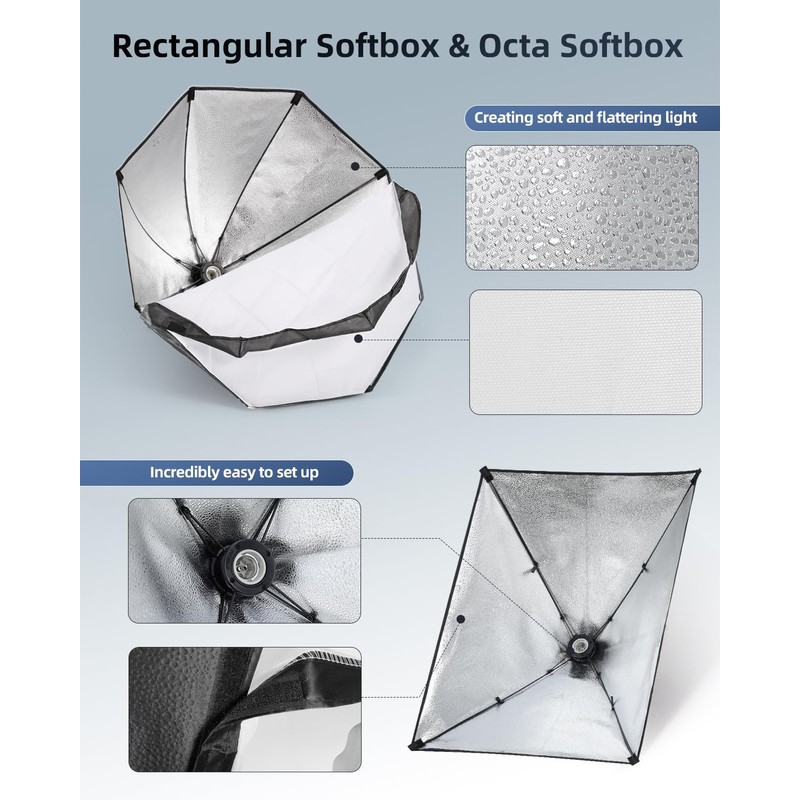 Skytex Softbox Lighting Kit(3Pack), 20x28in Soft Box|28in Octa Softbox|85W 2700-6400K