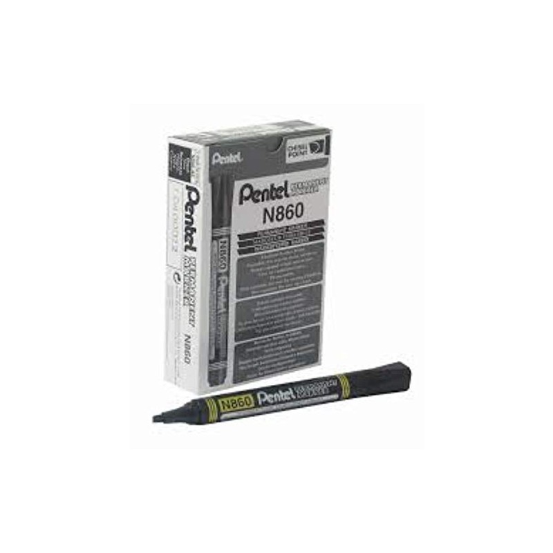 Pentel Pack of 3 Permanent Markers N860, Chisel Tip, Black