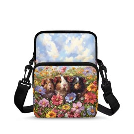 Pimpimsky Double Layer Crossbody Bag for Women Lightweight Travel Purse Small Messenger Bags Phone Key Wallet Satchel Clutch, Guinea Pig Flower, One Size, Casual