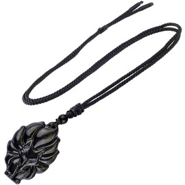 KYEYGWO Natural Golden Obsidian Pendant with Adjustable Nylon Rope, Carved Stone Pendant Healing Crystal Necklace Gemstone Amulet Jewellery for Men and Women, Obsidian Nylon Golden Obsidian Obsidian
