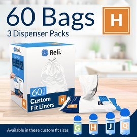 Reli. Custom Fit H Trash Bags (60 Count) Fits Simplehuman Code H Bags 30-35 L, 8-9 Gal | Drawstring Trash Bag | White 8 Gallon Trashbags Drawstring | 18.5x28" (3 Packs) 1.2 Mil