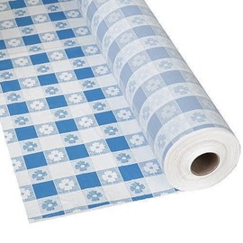 Schorin Plastic Party Banquet Table Cover Roll - 300 ft. x 40 in. - Disposable Vinyl Tablecloth (Blue Gingham)