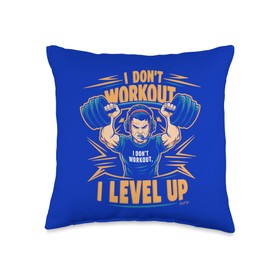 I Don't Work Out I Level-Up Nerd Retro Funny Gaming Gamer Throw Pillow