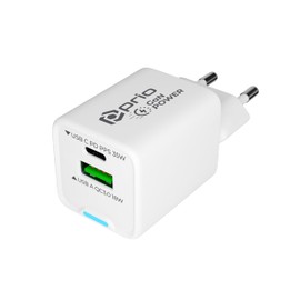 prio GaN Power Wall Charger 35 W PD PPS (USB C) + QC 3.0 (USB A) White