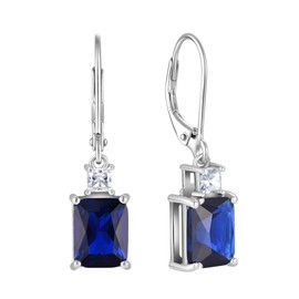 Starchenie Women's Dangle Earrings Sterling Silver Leverback Earrings Princess Brilliant Cut Created Sapphire Jewelry