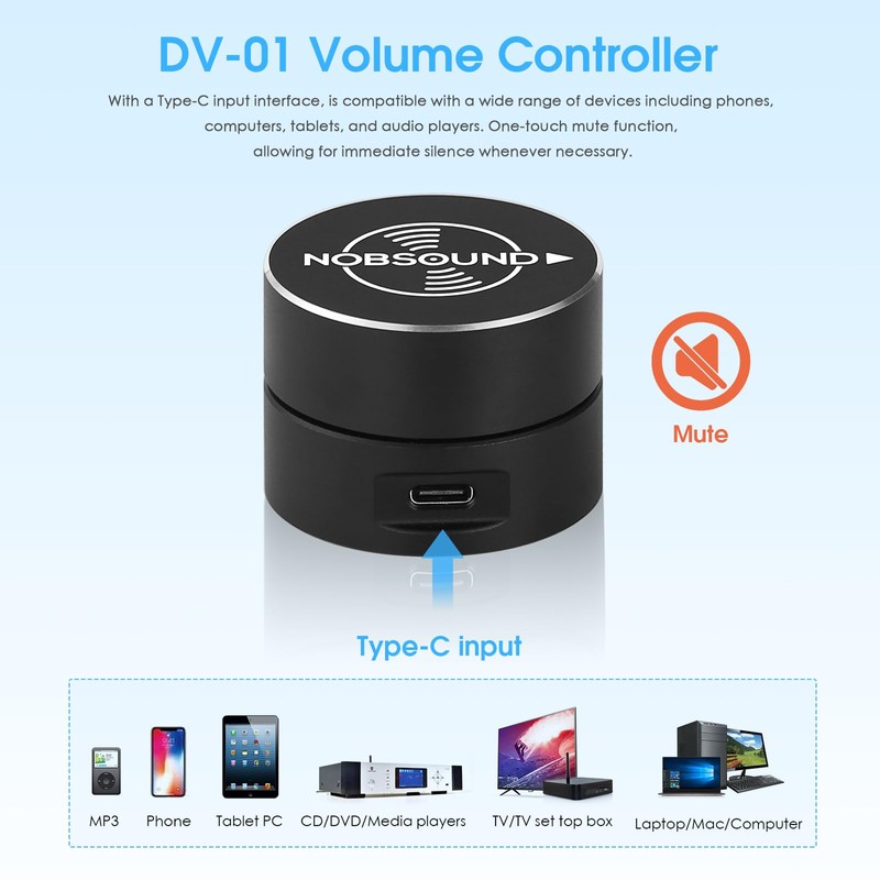 Nobsound USB Volume Control Knob with Mute Function, Compatible with