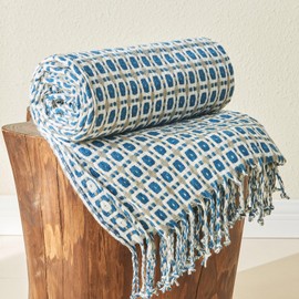 lifein Throw Blanket for Couch - Soft Boho Bed Throw Blanket, Knit Cozy Blanket, Cute Fluffy Lightweight Blankets&Throws for Sofa,Chair,Home Decor,Woman(50x60in,Blue)
