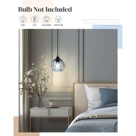 Emliviar 1-Light Pendant Lighting Hammered Glass, Modern Blue Ceiling Hanging Light for Kitchen, DYE287G1-MIL BK