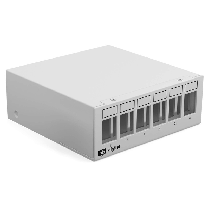 hb-digital 6-Port Patch Panel Housing for Keystone Modules with e.g.