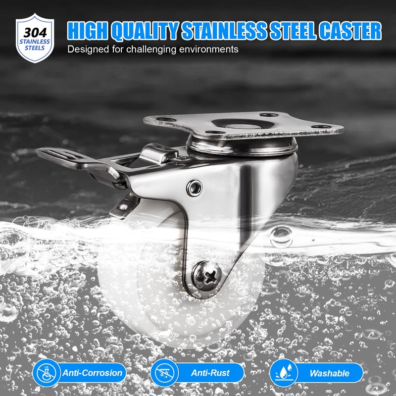 Fixhando 2 Inch Stainless Steel Caster Wheels Set of 4,