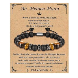 kiimiipa Father's Day Gift Gift for Men Bracelet Dad Adjustable Black Matte Stone Bracelet Men's Jewellery The Best Gift for Dad Gifts for Father Birthday Wedding Anniversary, Length: