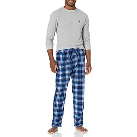 Beverly Hills Polo Club mens Beverly Hills Polo Polar Fleece W/Thermal Top Pajama Set, Grey Top With Blu/Blk Pants, Large US (MBL707AM)