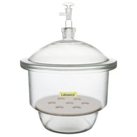 Labasics Glass Vacuum Desiccator, Glass Lab Vacuum Desiccator with Glass Vacuum Valve and Porcelain Plate for Laboratory Research (9.4 Inch)