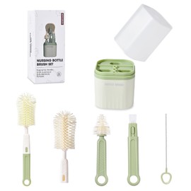 Baby Bottle Brush Set - Baby 6 in 1 Bottle Cleaner Kit with Silicone Brush, Nipple Brush, Straw Brush, Bottle Mouth Brush, Drying Rack, Storage Box for Home and Travel, Bovella