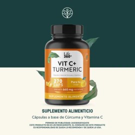 Suplemento Alimenticio Life 360+ Vit C+ Turmeric Cúrcuma Vitamina C 270 Cápsulas