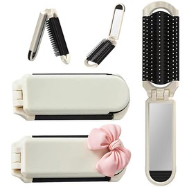 NHQZ 2 Stück Faltbare Reise-Haarbürste,Reise Haarbürste mit Spiegel Faltbare Abnehmbarer,Tragbare Silber Haar-Styling Kamm,für Männer,Mädchen,Frauen