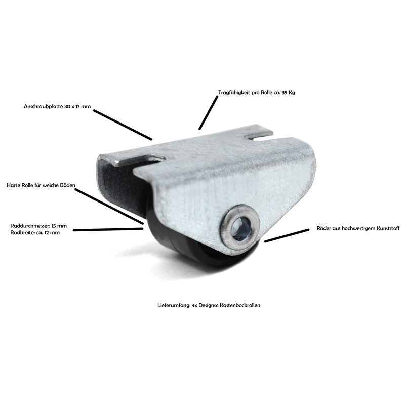Design61 4 x Box Stand Castors Bed Box Castors Furniture