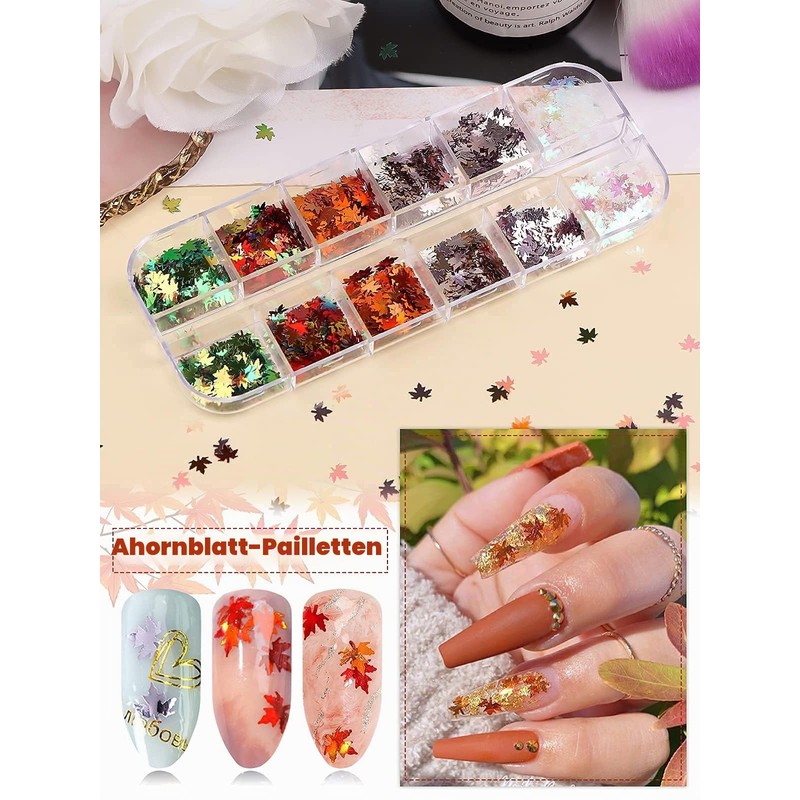 EBANKU Fallen Maple Leaf Nail Art Sequins, Autumn Nails Art