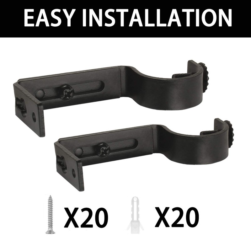 Eau 10 Pieces of Adjustable Black Curtain Rod Brackets, Heavy