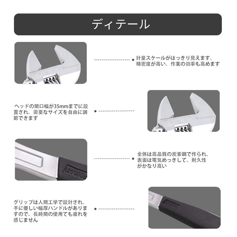 Donext CR-V Monkey Wrench, 11.8 inches (300 mm), Maximum Opening