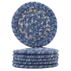 Homespice Denim Premium Jute Braided Coaster 4" (Set of 6) Round Blue, Navy, White Reversible, Natural Jute Yarn Rustic, Country, Primitive, Farmhouse Style - 30 Day Risk Free Purchase