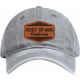 Fort Irwin California City Retro Souvenir Dad Hat Unisex Soft Baseball Cap with Engraved Leather Patch Gray