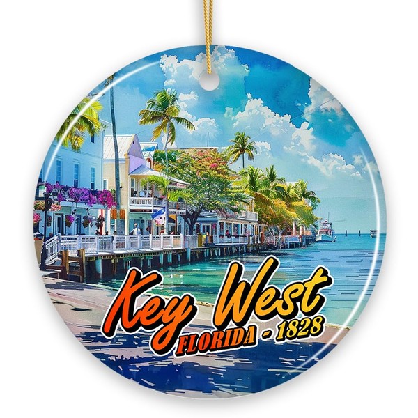 Artistic Key West Ceramic Ornament, Tropical Florida Vacation and Beach