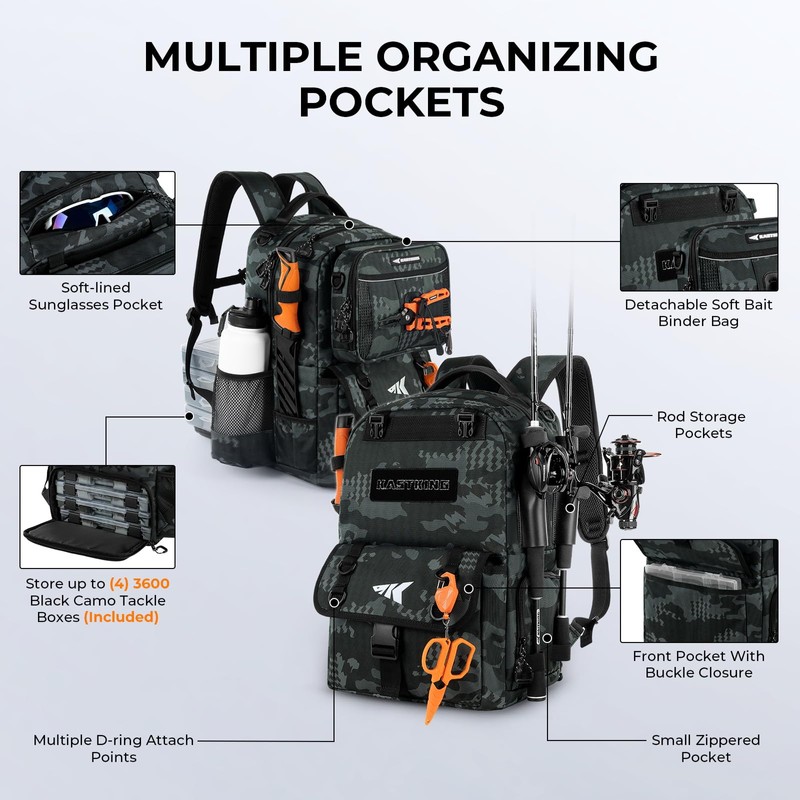 KastKing BaitSpace 50L Fishing Tackle Backpack with Removable Bait Binder