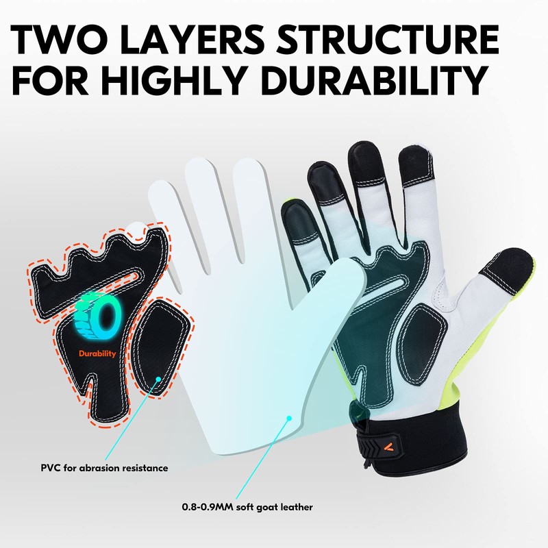 Vgo... 1 Pair Safety Work Gloves,Mechanics Gloves,Multi-purpose Gloves,Goat leather Gloves,Rigger