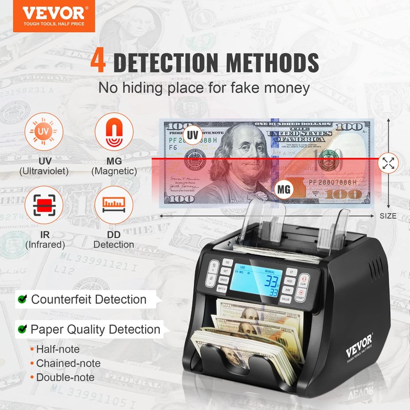 VEVOR Money Counter with UV, MG, IR, DD Detection for