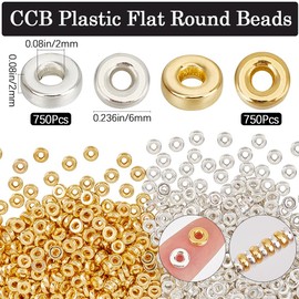 SOFPLATE 1 Box 1500Pcs 6mm Flat Round Silver Spacer Beads Gold Disc Beads Bulk 2mm Hole Plastic Rondelle Flat Round Bead Spacers for Bracelets Necklaces Earrings Jewelry Making Slider Stopper Beads