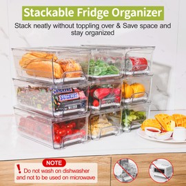 Imncya 4 Pack Stackable Pull Out Fridge Organizer, Clear Refrigerator Drawer with Lids Easy Install fits Kitchen/Refrigerator, Fridge Organizer Bins for Food, Vegetables, Fruits Organizers & Storage