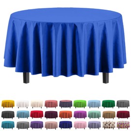 Exquisite 6-Pack Premium Plastic Tablecloth 84in. Round Plastic Table Cover - Dark Blue