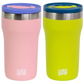 COOL GEAR 2-Pack 12 Ounce Eclipse Stainless Steel Tumbler | Pull up sipper - Pink/Lime