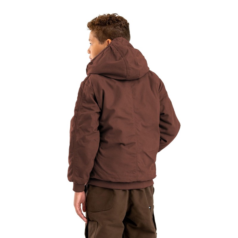 Berne Youth Softstone Duck Hooded Jacket, Medium Regular, Bark