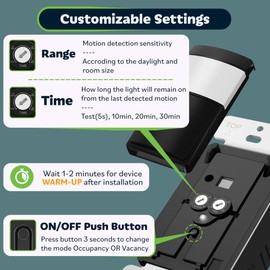 TOPGREENER PIR Motion Sensor Light Switch, Occupancy & Vacancy Motion Sensor Switch, Operable Without Ground Wire, No Neutral Wire, Single Pole, TDOS5-HL-BK-2PCS, Black