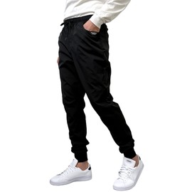 Southpole Men's Quick Dry Basic Nylon Jogger Pants, Lightweight, Water Resistant, Black, Large