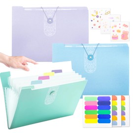 3 Pcs Expanding File Folder 12-Pocket Document Organiser for Paperwork A4 for School Home Office Stationary