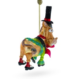 Donkey in Whimsical Costume Blown Glass Christmas Ornament
