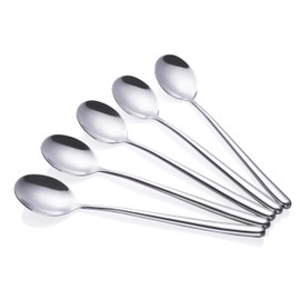 Korean long Handled soup spoon, Pack of 5,Bar Spoons Long,Silver,Set of 5