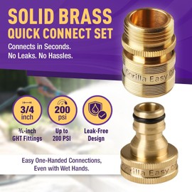 Gorilla Easy Connect Garden Hose Quick Connect Fittings ¾ Inch GHT Solid Brass Leak Proof to 200 PSI Heavy Duty