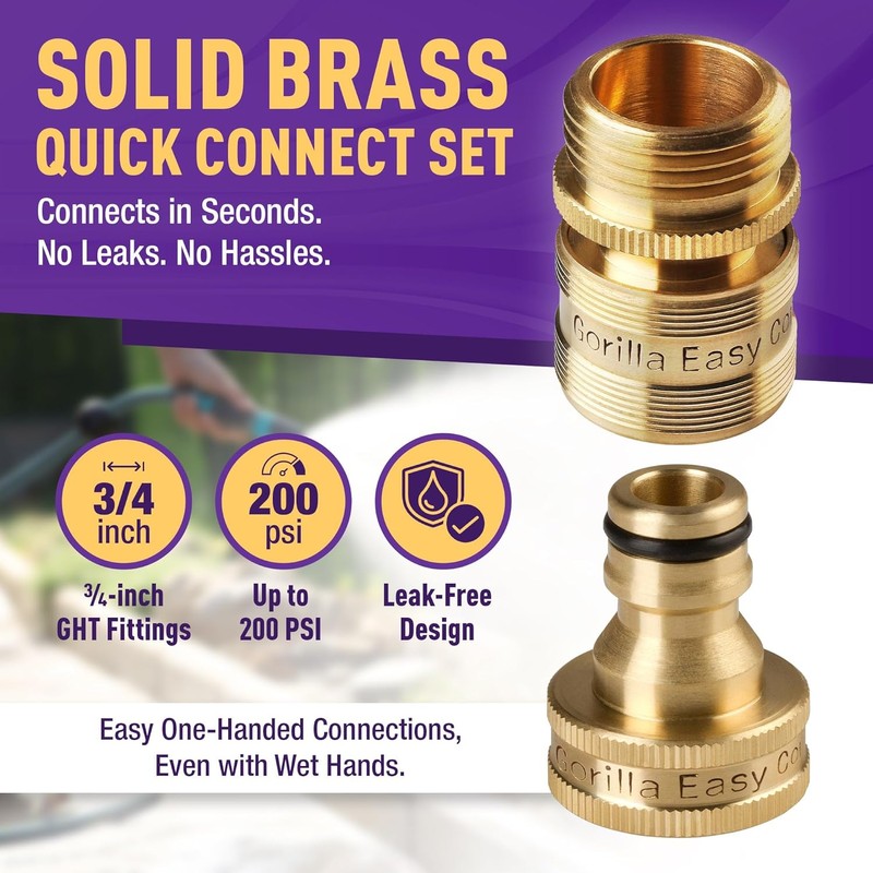 Gorilla Easy Connect Garden Hose Quick Connect Fittings ¾ Inch
