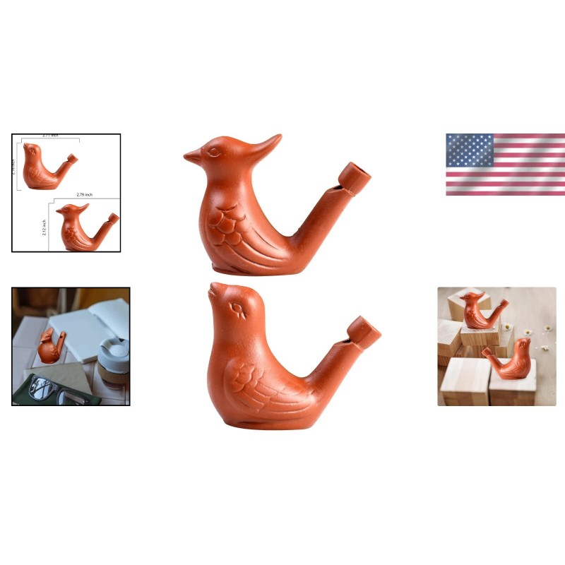 Handcrafted Clay Bird Water Whistles - 2 Unique Styles for