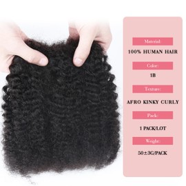Unipearl Afro Kinkys Bulk Human Hair for Dreadlocks Extensions, Afro Kinky Human Braiding Hair for Twist Repair Locs 1 Pack 50 Gram Natural Black 16 Inch