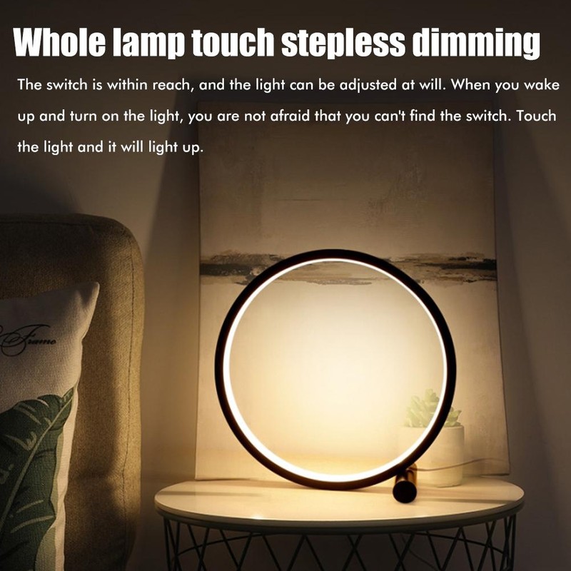 25CM Circular LED Bedroom Table Lamp Dimmable Round Decorative Night