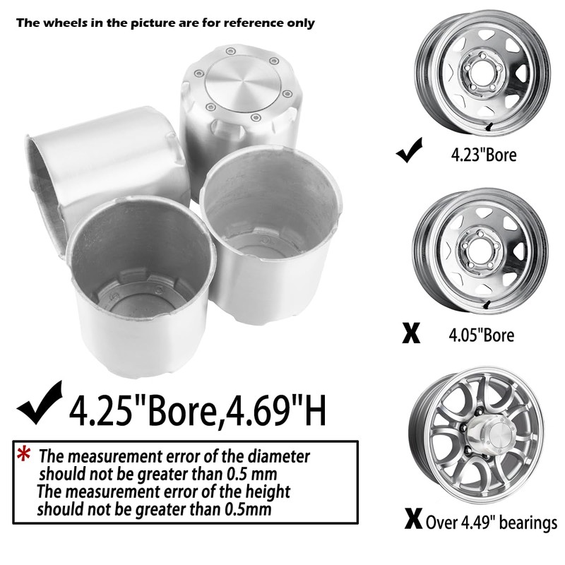 Rheedal 4Pcs 4.25inch Brushed Aluminum Trailer Wheel Center Cap Push