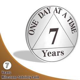 YRCKUDZKG 7 Year Sobriety Coin One Day at a Time AA Chips and Medallions with PU Leather Keychain Sobriety Gifts for Celebrating Alcoholics Anonymous Recovery Sobriety Gifts for Men Women