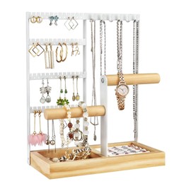 VivoGlow Jewellery Organiser Stand，Earring Holder，Necklace Stand，Ring Holder，Jewellery Stand for Women Girls (White)