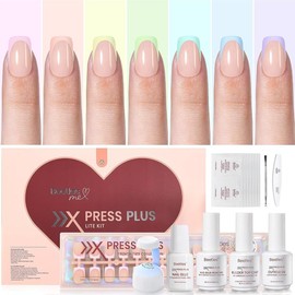 Beetles X Press Plus-Lite Kit French Tips Short Square French Tip Press on Nails with Nail Glue Builder Top Coat Nail Remover Squoval Press on Nails DIY Manicure Easter's Gift for Women:_224 pcs Short Almond 7 Colors Uv Press On Kit