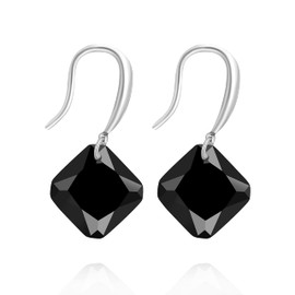 Black Square Crystal Dangle Drop Earrings Rhombus Cubic Zirconia Hook Earrings for Women WE030 (Black)
